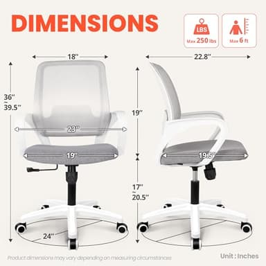 NEO Chair Office Desk Ergonomic Mesh Computer Chair with Lumbar Support Adjustable Height Swivel Rolling Wheels Comfy Mid Back Task Chair for Home Bedroom Vanity Study (Grey) - Image 2