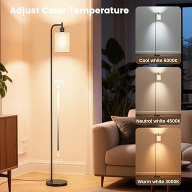 SIBRILLE Floor Lamp with Linen Shade, Dimmable Tall Standing Lamp with Remote Control & 3 Color Temperatures, Modern Floor Lamps for Living Room Bedroom Office Corner, 9W LED Bulb Included - Image 2