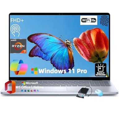 Dell Inspiron 16 Touchscreen Premium Laptop - 16" FHD Display, AMD Ryzen 7-8840U, Backlit Keyboard, Fingerprint Reader, w/DVD Drive, Win11 Pro, Lifetime MS Office (32GB RAM DDR5| 1TB SSD) - Image 1