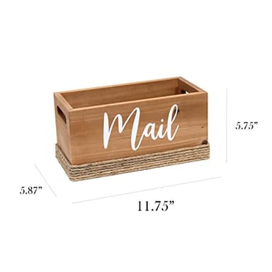 Elegant Designs HG2036-NWD Homewood Farmhouse Rustic Wood Decorative Mail Holder, Bills, Letter Storage, Sorter w Wrapped Rope, Cutout Handles w Mail White Script for Décor, Desk, Office, Nat Wood - Image 2