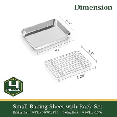 Baking Sheet with Wire Rack, Stainless Steel Cookie Sheet Pan Set, Non Stick Baking Pans with Cooling Rack for Oven Cooking, 9.3 x 6.9 x 1 inch 4 Pcs - Image 2