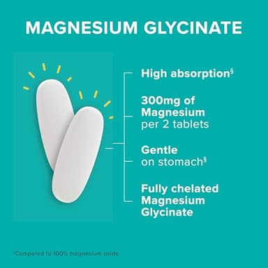 Qunol Magnesium Glycinate 300mg, 100% Glycinate Chelated Magnesium Supplement, 90ct Tablets - Image 2