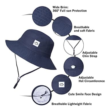 Baby Sun Hat Toddler Bucket Hat for Boys 2-7 Years 2pack Smile Face Grey/Navy - Image 6