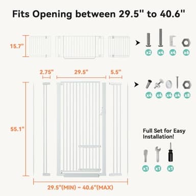 COMOMY 71" Extra Tall Pet Gate for Cats, 29.5-40.6" Extra Wide with Adjustable Cat Door, Pressure Mounted Easy Walk Through Gate with Door for Stairs, Doorways, Kitchen (White) - Image 6
