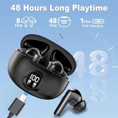Wireless Earbuds, Bluetooth 5.4 Headphones Stereo Deep Bass, Wireless Noise Cancelling Headphones with Mic, 48H Playtime, Touch Control, IPX8 Waterproof in-Ear Earphones for iPhone iOS Android Phone - Image 5