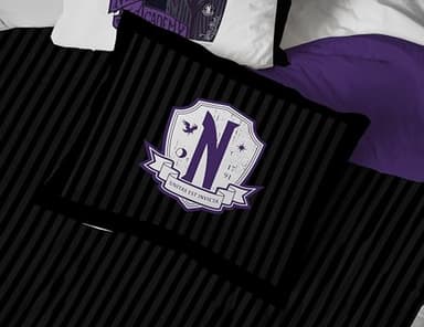 Jay Franco Wednesday Addams Twin Comforter Set â€“ 5 Piece Bedding Includes Sheet Set & Pillow Covers - Black and Grey Stripes Super Soft Kids Bedding - Image 6