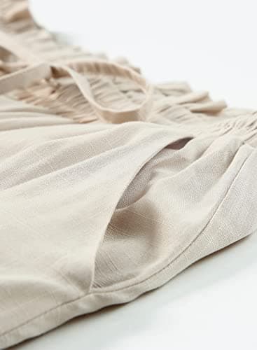 Dokotoo Beach Vacation Clothes for Women High Waist Drawstring Wide Leg Long Beach Pants Casual Loose Breathable Lounge Trousers for Women Cover Ups Fashion Clothing with Pockets Beige M - Image 7