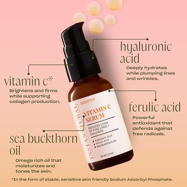 InstaNatural Vitamin C Face Serum, Brightens, Hydrates and Reduces Signs of Aging, with Vitamin C, Hyaluronic and Ferulic Acid, 1 FL Oz - Image 3