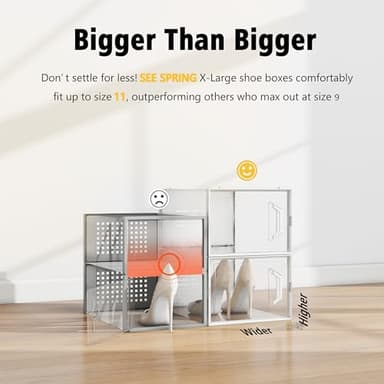 SEE SPRING X-Large Shoe Storage Box Fit Size 11, Clear Plastic Stackable Shoe Organizer for Closet, Space Saving Sneaker Shoe Rack Containers Bins Holders for Entryway, Under Bed, 12 Pack Clear - Image 2