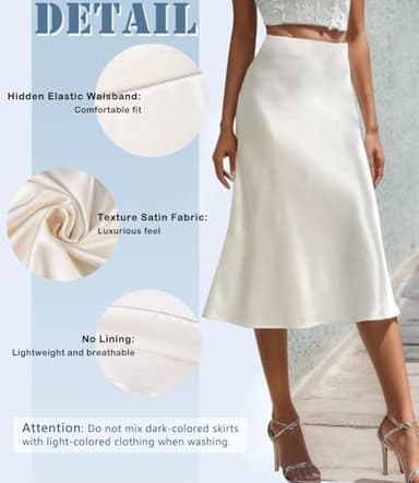 Women's Satin High Waist Hidden Elasticized Waistband Flared Casual A Line Midi Skirt (Hot Pink, Large) - Image 4