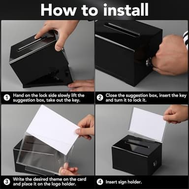 VOISEN Acrylic Donation Box with Lock, Black Tip Jar with Sign Holder, Suggestion Box for Fundraising, Donation, Bar, School Voting, 6.2x4.6x3.9 Inch - Image 4