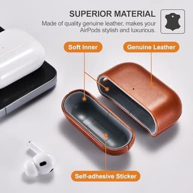 ICARER AirPod Pro 3 Case, 100% Geniune Leather Case, Handmade Top Grade Vintage Cover, Shockproof Protective Cover Support Wireless Charging, Compatible with AirPods Pro 3 2025 Model (Brown) - Image 3
