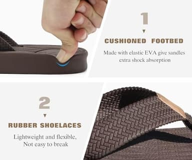 KuaiLu Mens Flip Flops Arch Support Comfortable Cushion Memory Foam Recovery Walking Waterproof Leather Thong Sandals Orthotic Plantar Fasciitis Summer Casual Beach Pool Slip on Slippers Brown Size 10 - Image 6