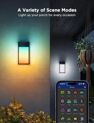 Govee Outdoor Wall Light, 1500LM Smart RGBIC Porch Lights Outdoor with 45 Scene Modes, IP65 Waterproof for Outdoor Decor, DIY Lighting Effects, Works with Alexa, Google Assistant and Matter, 2 Pack - Image 5