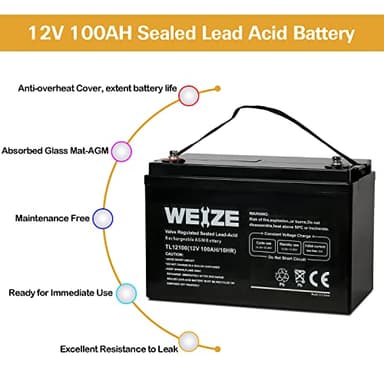 Weize Deep Cycle AGM 12 Volt 100Ah Battery, Maintenance-Free, 3% Self-Discharge Rate, 1150A Max Discharge Current, Perfect for RV, Solar, Trolling Motor, Wind, Marine, Camping and Off-Grid System - Image 3