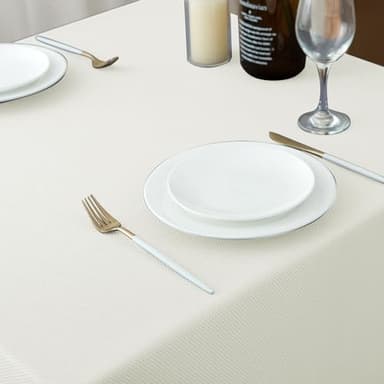 Biscaynebay Textured Fabric Tablecloths 90x156 Inches Rectangular, Ivory Water Resistant Tablecloths for Dining, Kitchen, Wedding, Parties etc. Machine Washable - Image 8