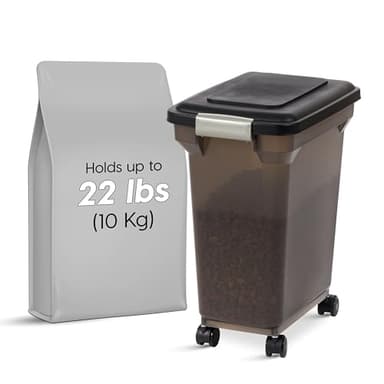 IRIS USA WeatherPro Airtight Dog Food Storage Container, Up to 22 lbs, Attachable Wheels, For Dog Cat Bird and Other Pet Food Storage Bin, Keep Fresh, Easy Mobility, BPA Free, Smoke - Image 2
