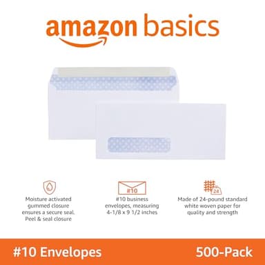 Amazon Basics #10 Security-Tinted Self-Seal Business Envelopes with Left Window, Peel & Seal Closure - 500-Pack, White - Image 2