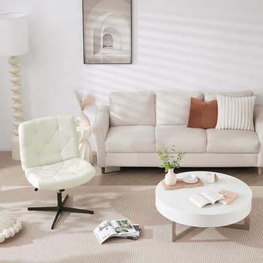 VECELO Modern Armless Criss Cross Chair No Wheels with Comfy Wide Fabric Padded Seat & Back, Swivel & Height Adjustable for Home/Bedroom/Make Up, Beige - Image 7