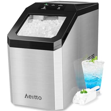 Aeitto Nugget Ice Maker Countertop, 55lbs/Day, Large Capacity Chewable Ice Maker, Rapid Ice Release in 5 Mins, Self-Cleaning with Stainless Steel Housing Ice Machine for Home Office and Party, Silver - Image 1