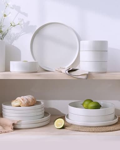 Famiware Nebula Plates and Bowls Sets, 18 Pieces Dinnerware Sets, Dishes Set for 6, White - Image 3