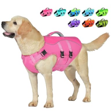 Petglad Dog Life Jacket, Reflective Dog Harness Life Vest with Rescue Handle for Swimming Boating, Adjustable High Buoyancy Flotation Swim Vest for Small Meium Large Dogs - Pink, M - Image 1