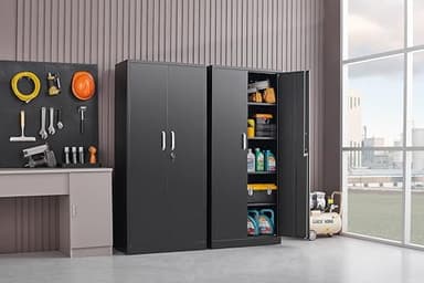 Approgreent Metal Storage Cabinet with Adjustable Shelves, Garage Cabinet with 2 Lockable Doors, Garage Storage Cabinet, Kitchen Pantry Cabinet - 71'H, Black - Image 7