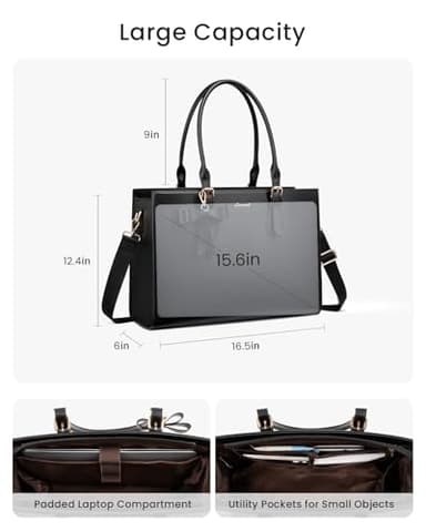 LOVEVOOK Lunch Tote Bag for Women, Laptop Bag for Work with Insulated Lunch Compartment 15.6 Inch 2 in 1 Lunch Tote Large Capacity Computer Handbag for Work, Teacher, Nurse, Office, Collage, Casual - Image 4