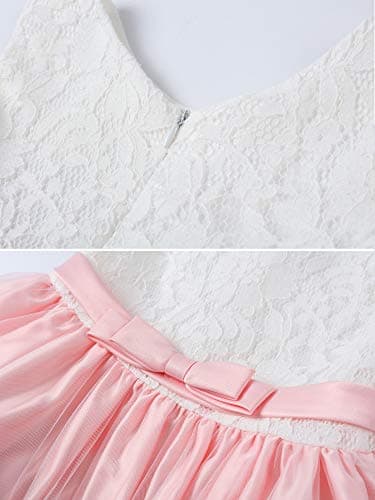 LZH Baby Girls Lace Dress Bowknot Flower Dresses Wedding Pageant Birthday Tutu Gown Baby Pink 0-3M Baby Pink - Image 4