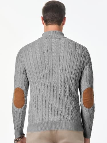 JMIERR Men's Cable Knit Slim Fit Casual Long Sleeve Essentials Soft Touch Button Stand Collar Wool Christmas Sweaters, M, Grey - Image 2