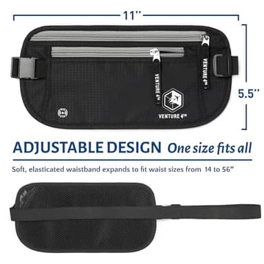 VENTURE 4TH Travel Money Belt - Slim Passport Holder RFID Blocking Travel Pouch to Protect Cash, Credit Cards and Travel Documents (Black) - Image 2