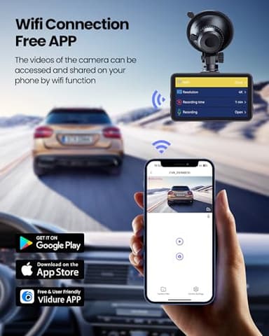 Dash Cam, 4K Ultra HD Front Camera+2K Rear Cameras, 5G WiFi - Fastest Download speeds app, Support iOS Android,WDR Night Vision, Car Camera with 3" IPS Screen 32GB Card,24H Parking Mode - Image 3