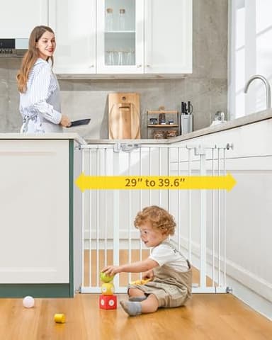 InnoTruth 29-39.6”Baby Gate for Stairs,36" Extra Tall Dog Gate for The House,Dual-Lock Safety and One Hand Opening Design,Kid Gate for Doorways,Kitchen,Room,Wall-Friendly Pressure Mounted, Pure White - Image 7