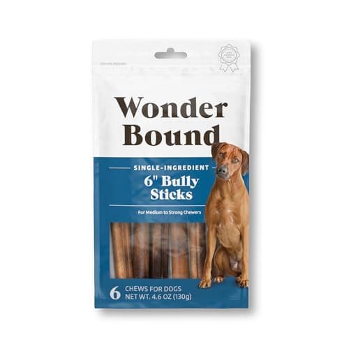Amazon Brand - Wonder Bound Bully Sticks, All-Natural, Highly Digestible, Long Lasting Dog Beef Treats, 6 inch, (6 Count) - Image 1