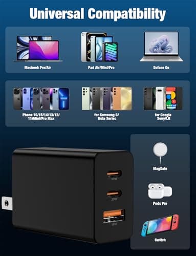 Hzevn 2Pack 100W USB C Wall Charger Block,3-Port (65w+20W+18w) Super Fast Charging Power Adapter,Multi USB C Charging Hub Plug Cube for MacBook,iPad Pro, Galaxy S25, iPhone 16/15 and More-Black - Image 7