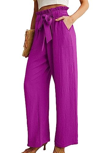 IWOLLENCE Women's Wide Leg Pants with Pockets High Waist Adjustable Knot Loose Casual Trousers Teacher Outfits Pants Dragon Fruit red X-Large - Image 2