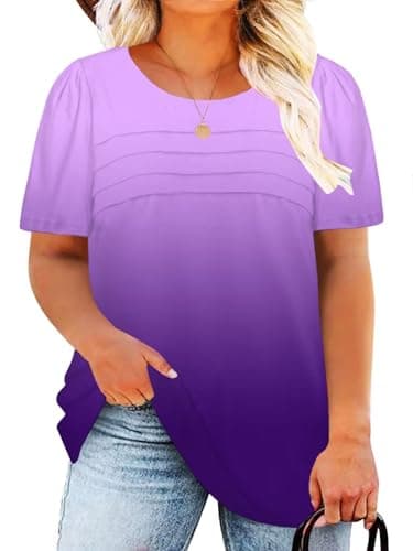 Plus Size Summer Tops Womens Trendy Puff Sleeve Casual Crewneck Shirts YH002 2XL - Image 1