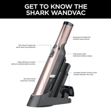 Shark WANDVAC Cordless Hand Vac, Lightweight, Portable at 1.4 lbs., Powerful Suction, Charging Dock, One-Touch Empty for Car & Home, Multi-Surface Pet Tool & Duster Crevice Tool, Rose Gold, WV201RGBRN - Image 11