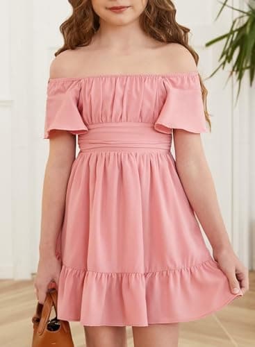 DOKOTOO KIDS Girls Special Occasion Dresses Summer Back Bow Tie Cute Dress Pink 12-13 Years Old - Image 4