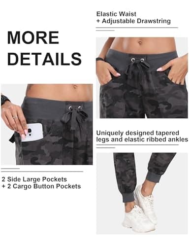 MoFiz Hiking Cargo Pants for Women with Pockets Lightweight Quick Dry Athletic Outdoor Summer Travel Casual Joggers Sweatpants Camouflage Dark Grey 2XL - Image 5