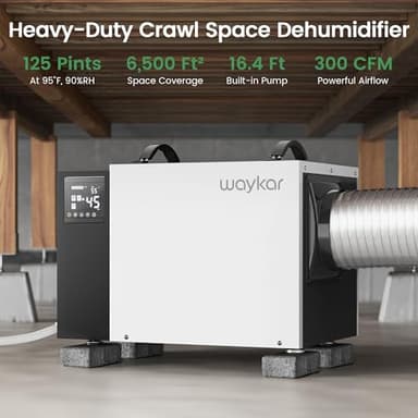 Waykar 125 Pint Crawl Space Dehumidifier with Pump and Drain Hose for commercial, Basements, and Water Damage Unit for Spaces up to 6500 Square Feet, Smart Humidity Control - 5-Year Quality Coverage - Image 2