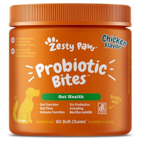 Zesty Paws Probiotics for Dogs, Digestive Enzymes Gut Flora, Digestive Health, Diarrhea & Bowel Support, DE111, Dog Probiotics Soft Chew for Pet Immune System, Chicken, 90 Ct - Image 1