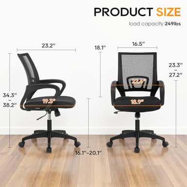 BestOffice | Ergonomic Office Chair | Mid-Back Swivel Desk Chair | Breathable Backrest & Lumbar Support | Adjustable Height | Sponge Seat | Rolling Wheels | Dark Black | for Adults & Women - Image 7
