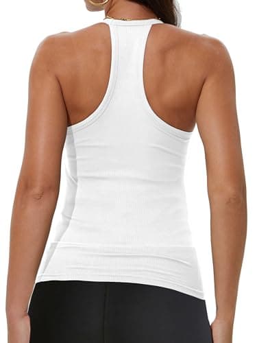 iGENJUN Women Workout Tops for Women Racerback Tank Tops 2025 Yoga Gym Ribbed Sleeveless Shirts Clothes,L,White - Image 2