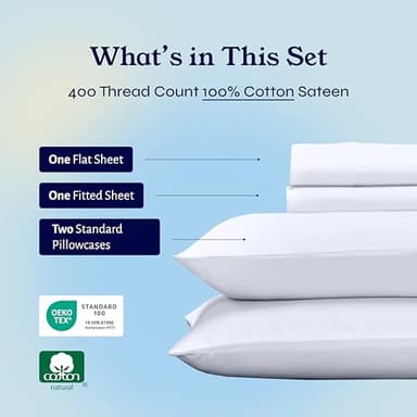 California Design Den Full Size Bed Sheets Set - Soft 400 Thread Count Sateen, Natural 100% Cotton Sheets Full Size Bed Set, Deep Pockets for a Snug Fit, Durable Bedding - White - Image 3