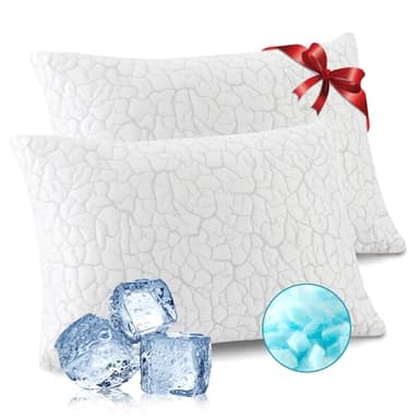 WGAKCED Cooling Pillows for Sleeping 2 Pack, Adjustable Shredded Memory Foam Pillows Queen Size Set of 2, Firm Bed Pillows for Side Back Stomach Hot Sleepers, Cold Pillow with Removable Washable Cover - Image 1