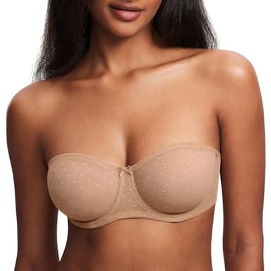 DOBREVA Women's Mesh Strapless Bra Sheer Unlined See Through Underwire Bras Plus Size Natural 36B - Image 2