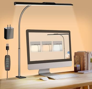 litren Clip On Desk Lamps for Office Home Desk Lights with Clamp with 3 Light Modes,10 Brightness 10W USB Adapter Adjustable LED Clamp Light for Computer Desktop Workbench Monitor Lamp - Image 1