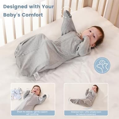 ZIGJOY Baby Transitional Swaddles for Newborns: 0.5 Tog Arms Up Sleep Sack 3-6-12 Months Soft Cotton Shark Fin 2 Way Zipper Wearable Blanket Newborn Transition Swaddle Sleeping Sacks for Boy and Girl - Image 5