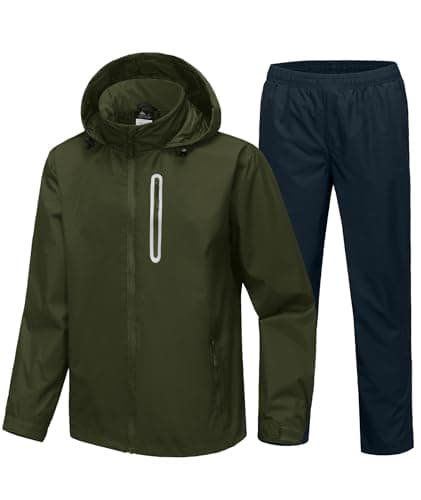 SWISSWELL Men's Waterproof Golf Rain Suit Rain Gear Jacket and Pant Outdoor Lightweight Hooded Raincoat Army Green Jacket Navy Pants L - Image 1
